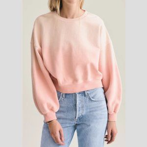 Agolde Pink Balloon Sleeve Cropped Sweatshirt